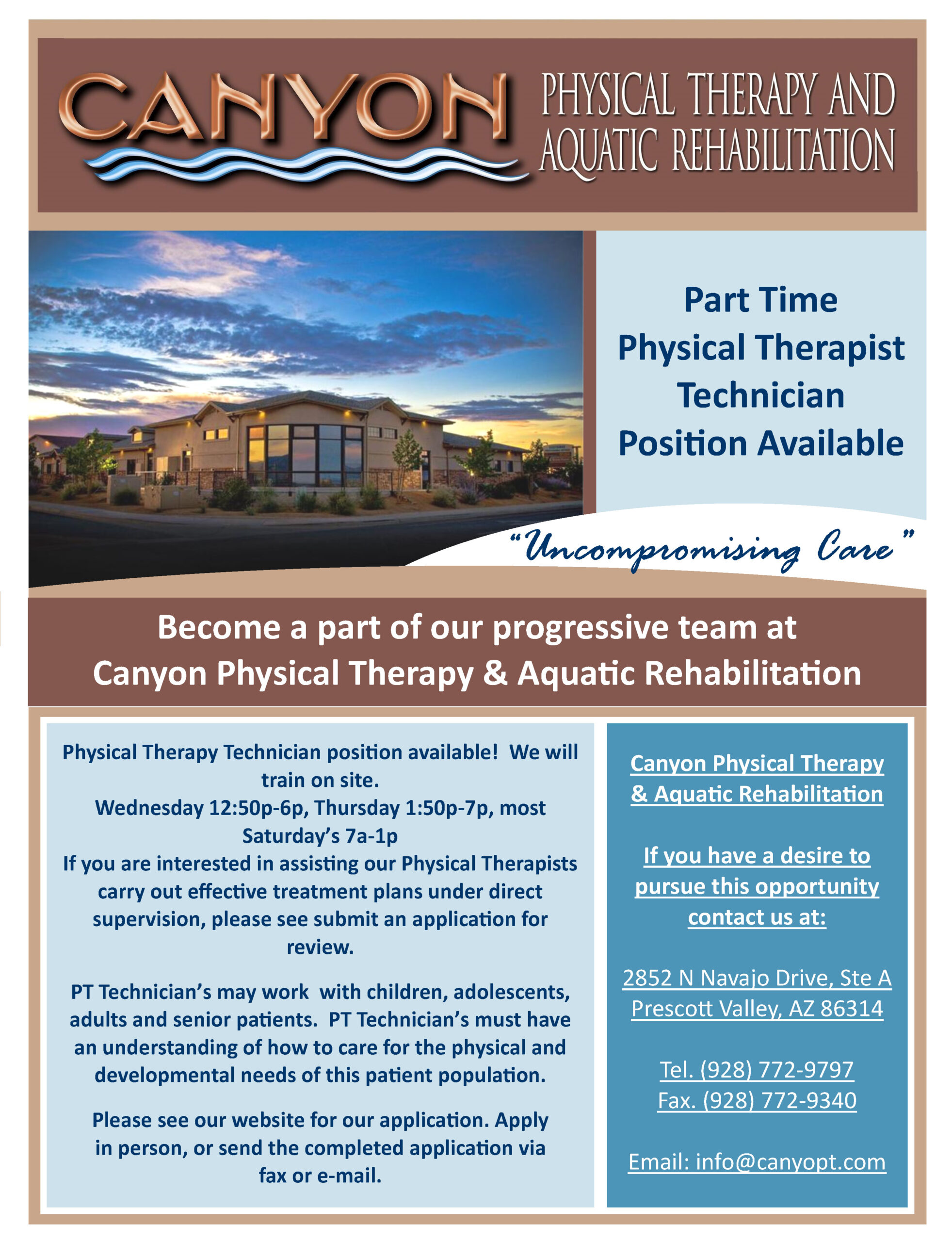 Employment Canyon Physical Therapy Aquatic Rehabilitation   PT Tech Hiring 9 2023 Scaled 